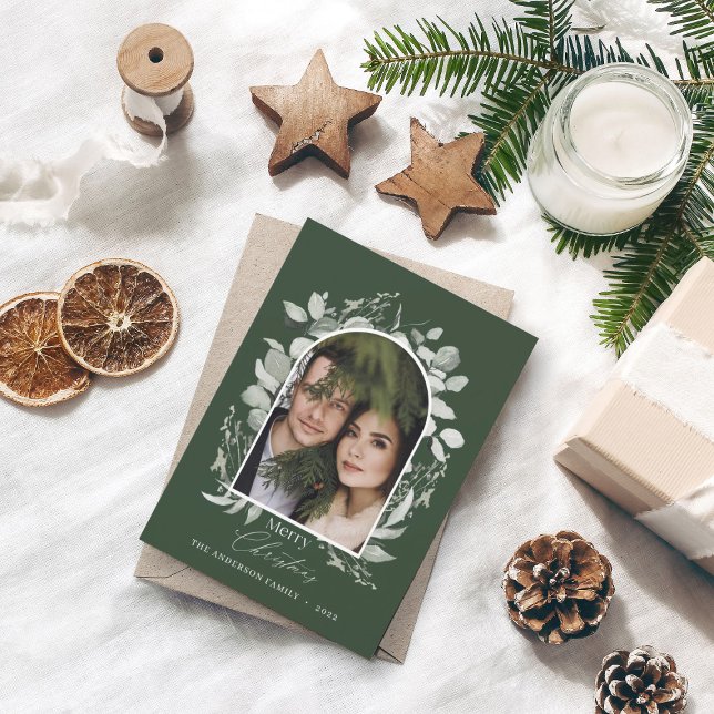 Tarjeta Festiva Moderna y elegante foto de gris verde botánico ho (Subido por el creador)