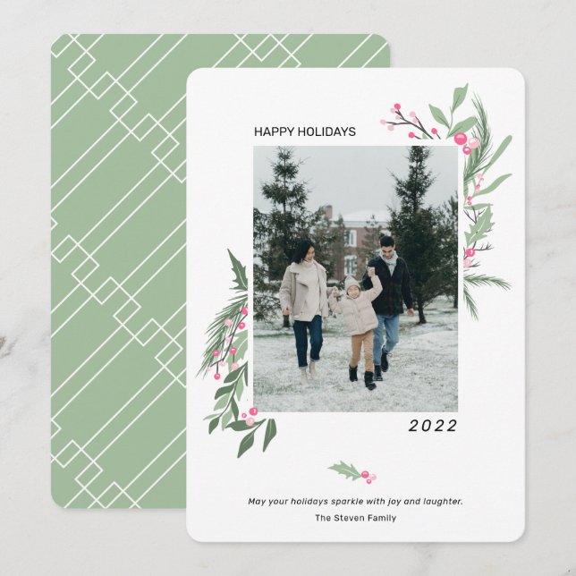 Tarjeta Festiva Moderna y elegante foto de Navidades de bayas (Anverso / Reverso)
