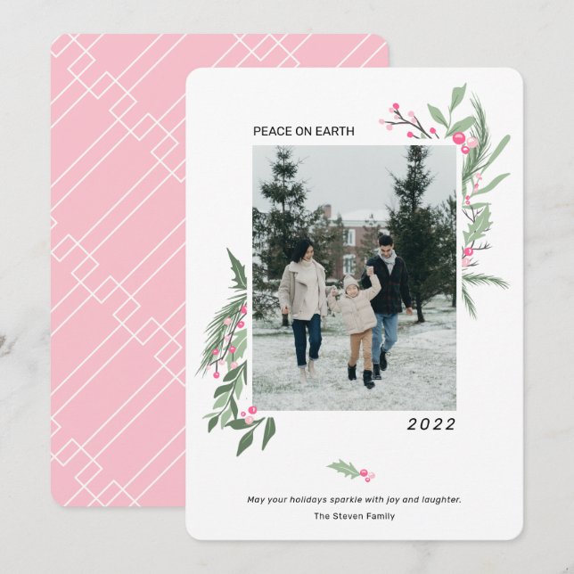 Tarjeta Festiva Moderna y elegante foto de Navidades de bayas (Anverso / Reverso)