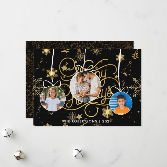 Tarjeta Festiva Moderna y elegante foto familiar de Navidades de o (Anverso/Reverso In Situ)