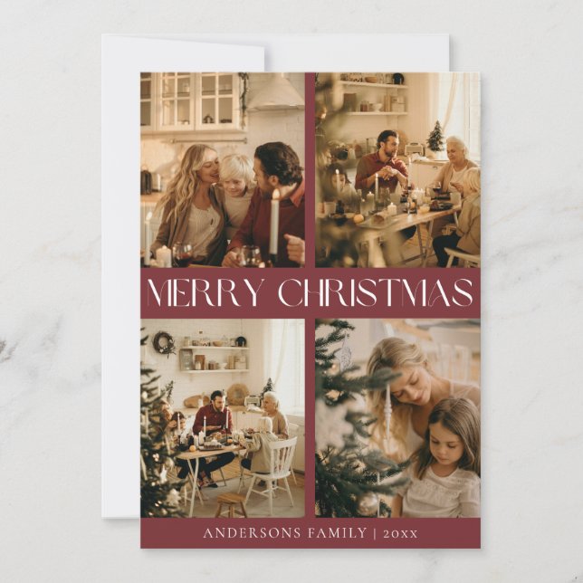 Tarjeta Festiva Moderna y elegante foto familiar de Navidades Red  (Anverso)