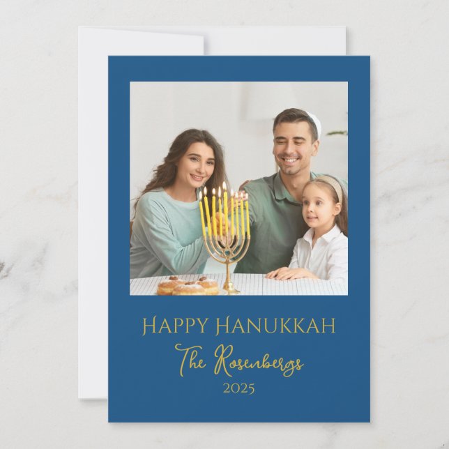 Tarjeta Festiva Moderna y elegante foto familiar Hanukkah (Anverso)