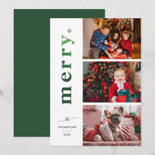 Tarjeta Festiva Moderna y elegante foto verde de Merry Ombre