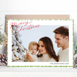 Tarjeta Festiva Moderna y moderna foto de Green Check Plaid