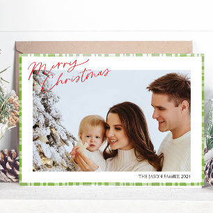 Tarjeta Festiva Moderna y moderna foto de Green Check Plaid