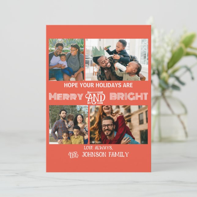 Tarjeta Festiva Moderna y moderna foto de la familia Merry y Brigh (Anverso de pie)