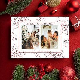Tarjeta Festiva Moderna y simple poinsettia roja dos fotos