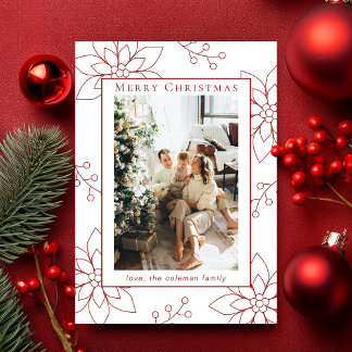 Tarjeta Festiva Moderna y simple poinsettia roja, una foto