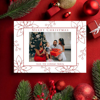 Tarjeta Festiva Moderna y simple poinsettia roja, una foto