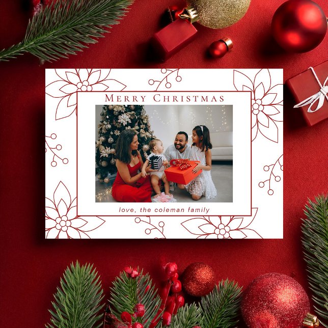 Tarjeta Festiva Moderna y simple poinsettia roja, una foto (Subido por el creador)