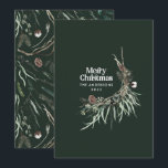 Tarjeta Festiva Moderna y verde acuarela de estilo rústico botánic<br><div class="desc">Oscuro verde moderno elegante color de agua rústico seco floral floral barnico de colores suaves tarjeta de Navidades de vacaciones.</div>