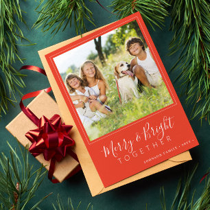 Tarjeta Festiva Modernas 4 fotos Navidades de Merry y Bright naran