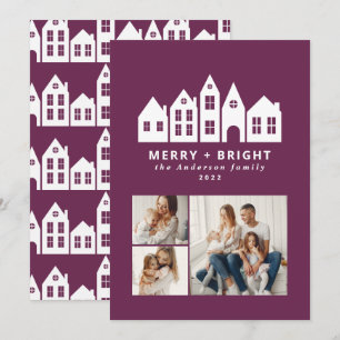 Tarjeta Festiva Modernas casas de color púrpura de Navidades mínim
