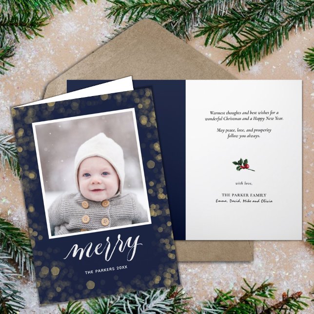 Tarjeta Festiva Modernas copas de nieve de oro azul foto Minimalis (Subido por el creador)