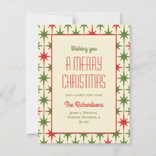 Tarjeta Festiva Modernas estrellas retro de mediados de siglo Navi