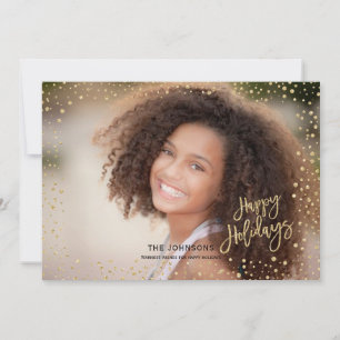Tarjeta Festiva Modernas letras doradas y negras para felices fies