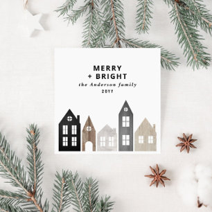 Tarjeta Festiva Modernas Navidades japonesas casas nórdicas de dis