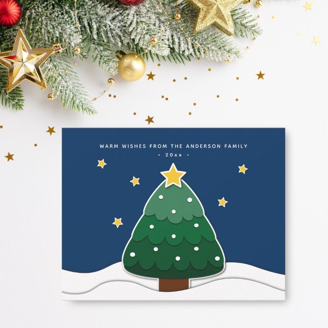 Tarjeta Festiva Modernas y sencillas estrellas de papel en árbol d (Subido por el creador)