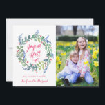 Tarjeta Festiva Moderne Joyeux Noël | Carte De Photo De Noël<br><div class="desc">Foto de Carte Moderne avec. La carta a une couronne de fleurs peintes à l'aquarelle et place pour le texte et une photo.</div>