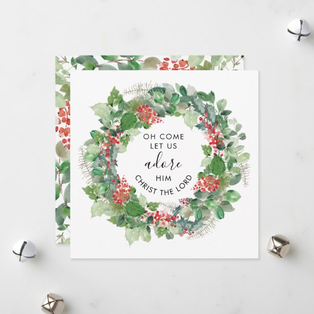 Tarjeta Festiva Modernidad Verde Ven Adoremos A Él Religioso  (Anverso/Reverso In Situ)