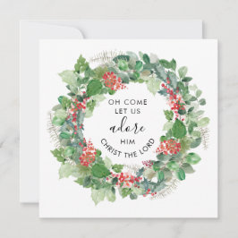 Tarjeta Festiva Modernidad Verde Ven Adoremos Al Religioso 