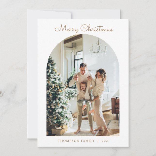 Tarjeta Festiva Moderno 5 Photo Gold Merry Christmas Arch (Anverso)