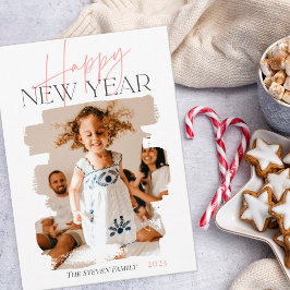 Tarjeta Festiva Moderno abstracto feliz año nuevo brocha rosa