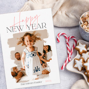 Tarjeta Festiva Moderno abstracto feliz año nuevo brocha rosa