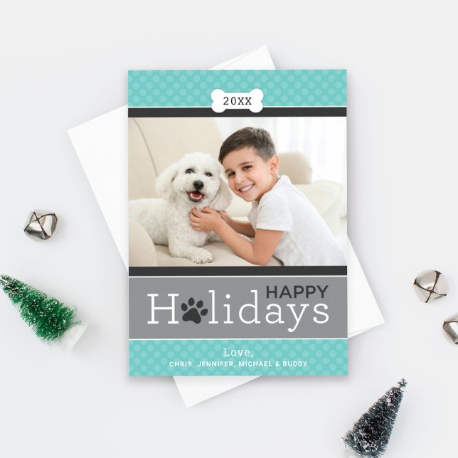 Tarjeta Festiva Moderno Aqua Blue Puppy Dog Tema Felices Fiestas (Subido por el creador)