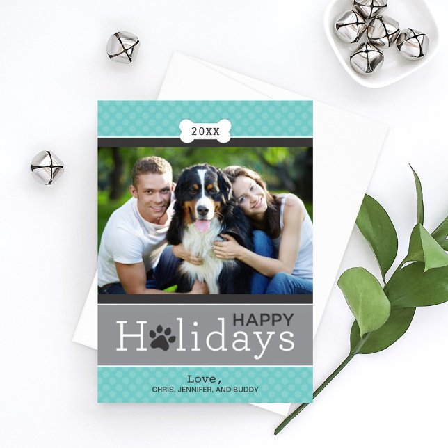 Tarjeta Festiva Moderno Aqua Blue Puppy Dog Tema Felices Fiestas (Subido por el creador)