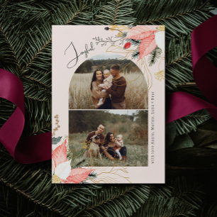 Tarjeta Festiva Moderno Arco floral Invernal Rosa Jugoso Dos Fotog