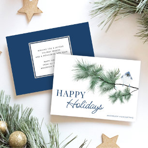Tarjeta Festiva Moderno Bird Blue Happy Holidays
