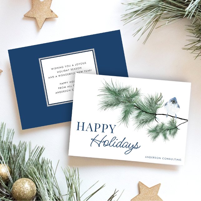 Tarjeta Festiva Moderno Bird Blue Happy Holidays (Subido por el creador)