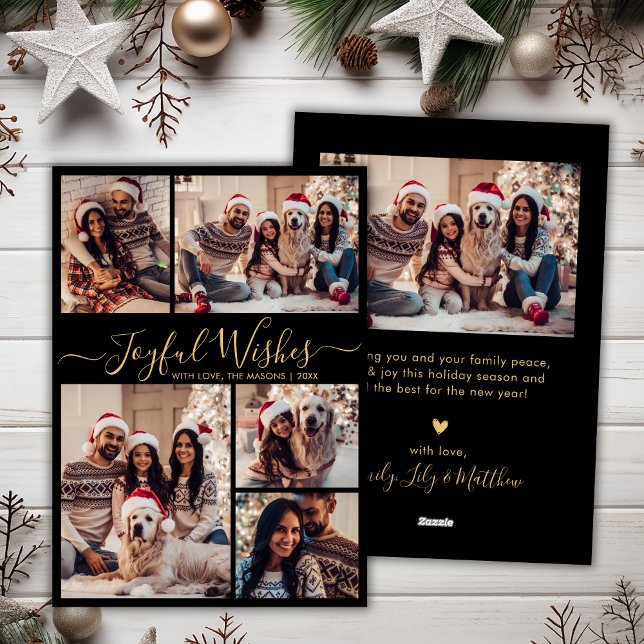 Tarjeta Festiva Moderno Black Gold Joyful Wiers Script 5 Foto (Subido por el creador)