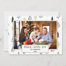 Tarjeta Festiva Moderno Black & Gold Peace Love Joy Árbol de Navid