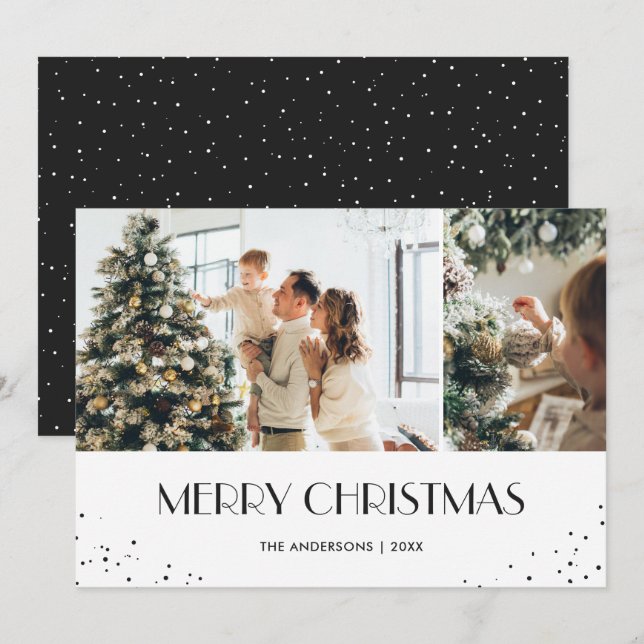 Tarjeta Festiva Moderno Black Merry Christmas Snow 2 Photo (Anverso / Reverso)