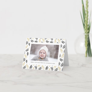 Tarjeta Festiva Moderno Black Script Cute Gold Black Gifts Pattern