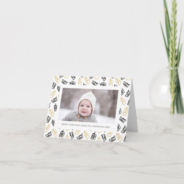 Tarjeta Festiva Moderno Black Script Cute Gold Black Gifts Pattern (Anverso)