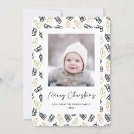 Tarjeta Festiva Moderno Black Script Cute Gold Black Gifts Pattern