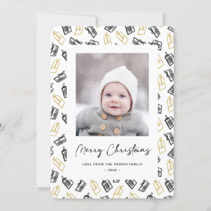 Tarjeta Festiva Moderno Black Script Cute Gold Black Gifts Pattern