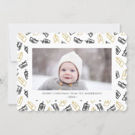 Tarjeta Festiva Moderno Black Script Cute Gold Black Gifts Pattern
