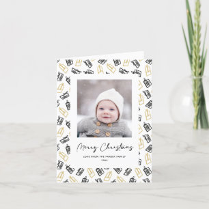 Tarjeta Festiva Moderno Black Script Cute Gold Black Gifts Pattern