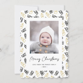 Tarjeta Festiva Moderno Black Script Cute Gold Black Gifts Pattern