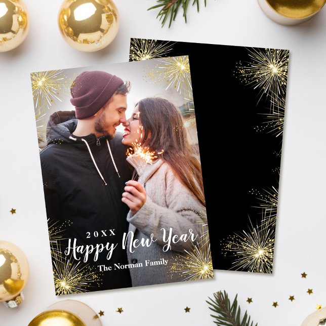Tarjeta Festiva Moderno Black Sparkler Happy New Year Photo (Subido por el creador)