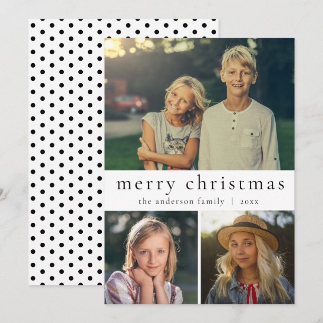 Tarjeta Festiva Moderno Black & White Multi Photo Merry Christmas (Anverso / Reverso)