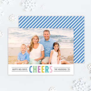 Tarjeta Festiva Moderno Blue Cheers Happy Holidays Photo
