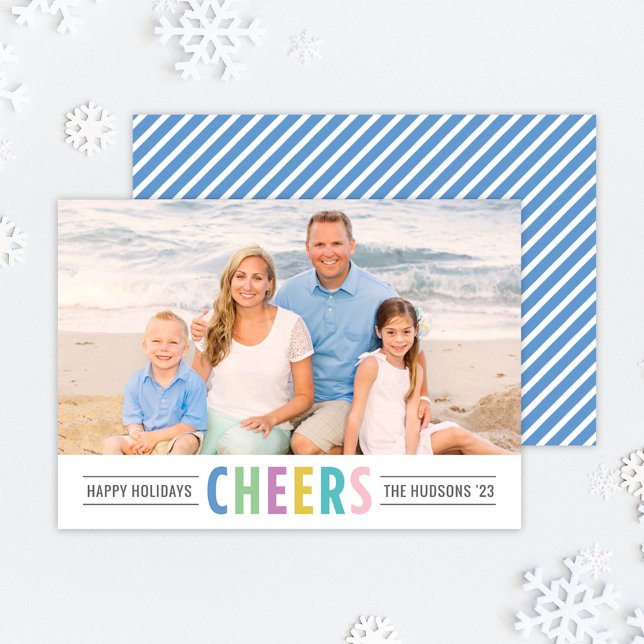 Tarjeta Festiva Moderno Blue Cheers Happy Holidays Photo (Subido por el creador)