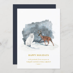 Tarjeta Festiva Moderno Blue Gold Script Arctic Winter Business