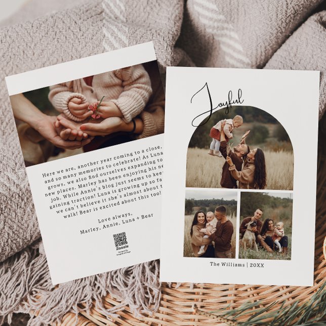 Tarjeta Festiva Moderno Boho Arch Alegre a cuatro Navidades de fot (Subido por el creador)