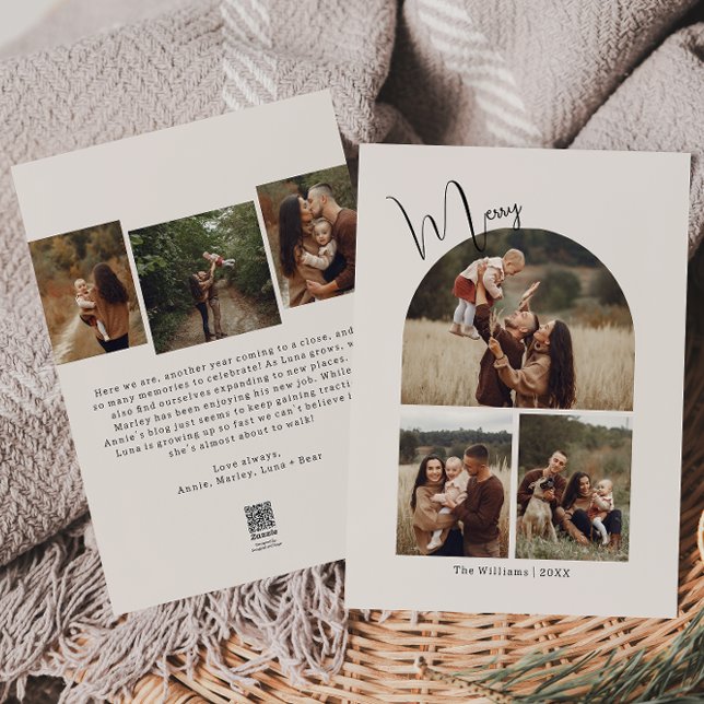 Tarjeta Festiva Moderno Boho Arch Beige Merry Seis Foto (Subido por el creador)